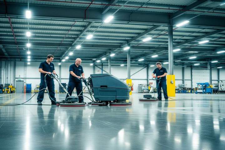 le nettoyage d'un sol industriel